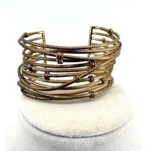 Rivka Friedman Gold Bronze Bamboo Wire Cuff Bracelet Textured Jewelry